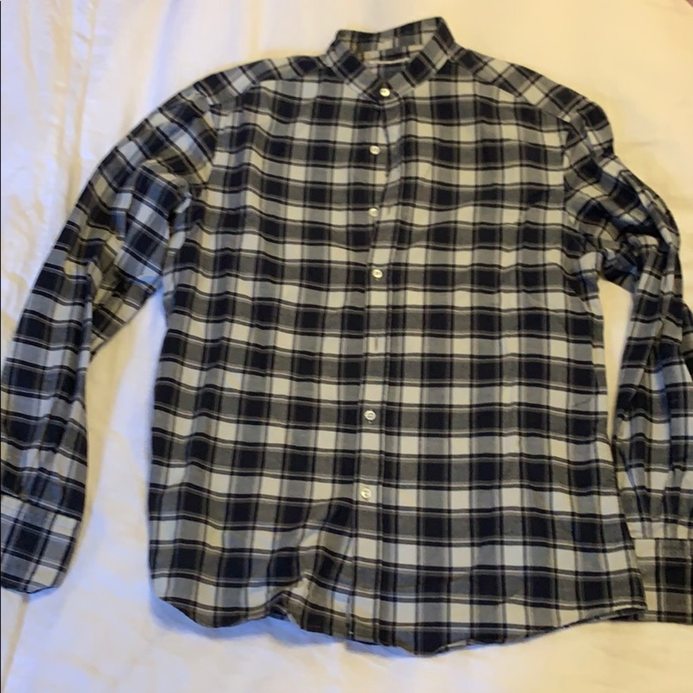 Michael Bastian Band collar plaid flannel